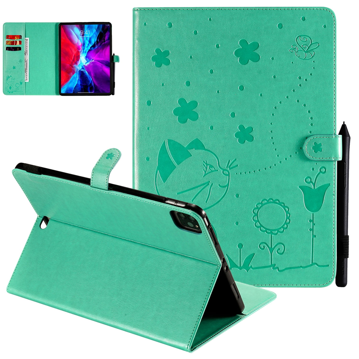 Allytech iPad Pro 11 Case 2020 /2018, PU Leather Smart Cover Auto Sleep Wake Folio Flip Shockproof Pencil Holder Full Protection TPU Back Cover for Apple iPad Pro 11 1st / 2nd Generation, Green