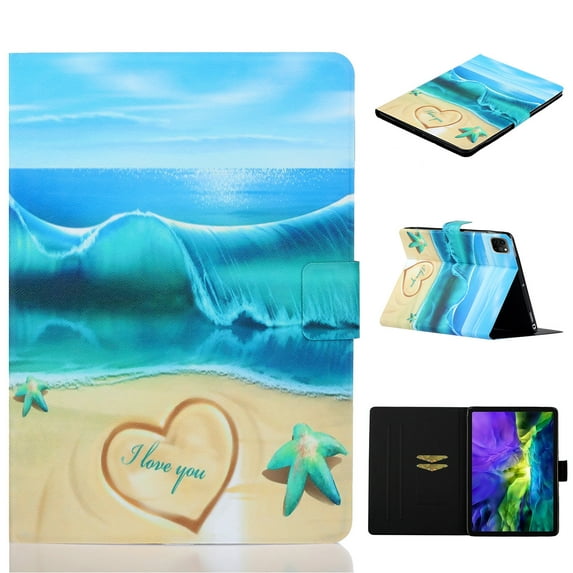 Allytech iPad Pro 11 Case 2020 Released 2nd Generation, Folio Stand Shockproof PU Leather Auto Sleep Wake Feature Slim Fit Full Protection Case Cover for Apple iPad Pro 11-inch, Blue Beach