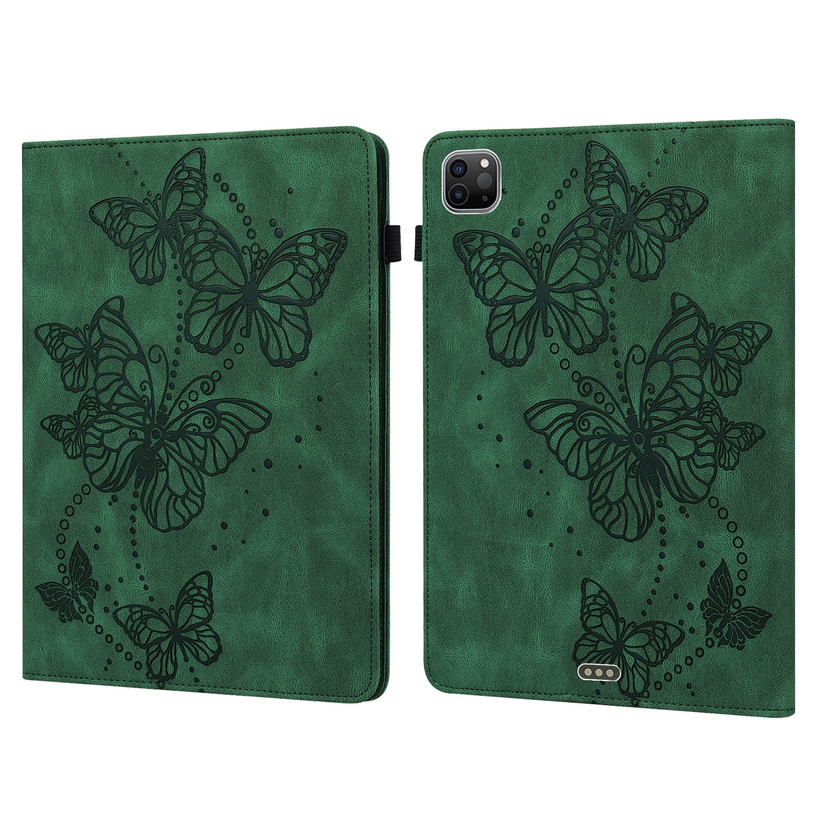 Allytech iPad Pro 11 Case 2022/2021/2020/2018 Released, Slim Fit Butterfly Embossed Shockproof Smart Cover Auto Sleep Wake Kickstand Protective Pencil Holder Case for Apple iPad Pro 11", Green