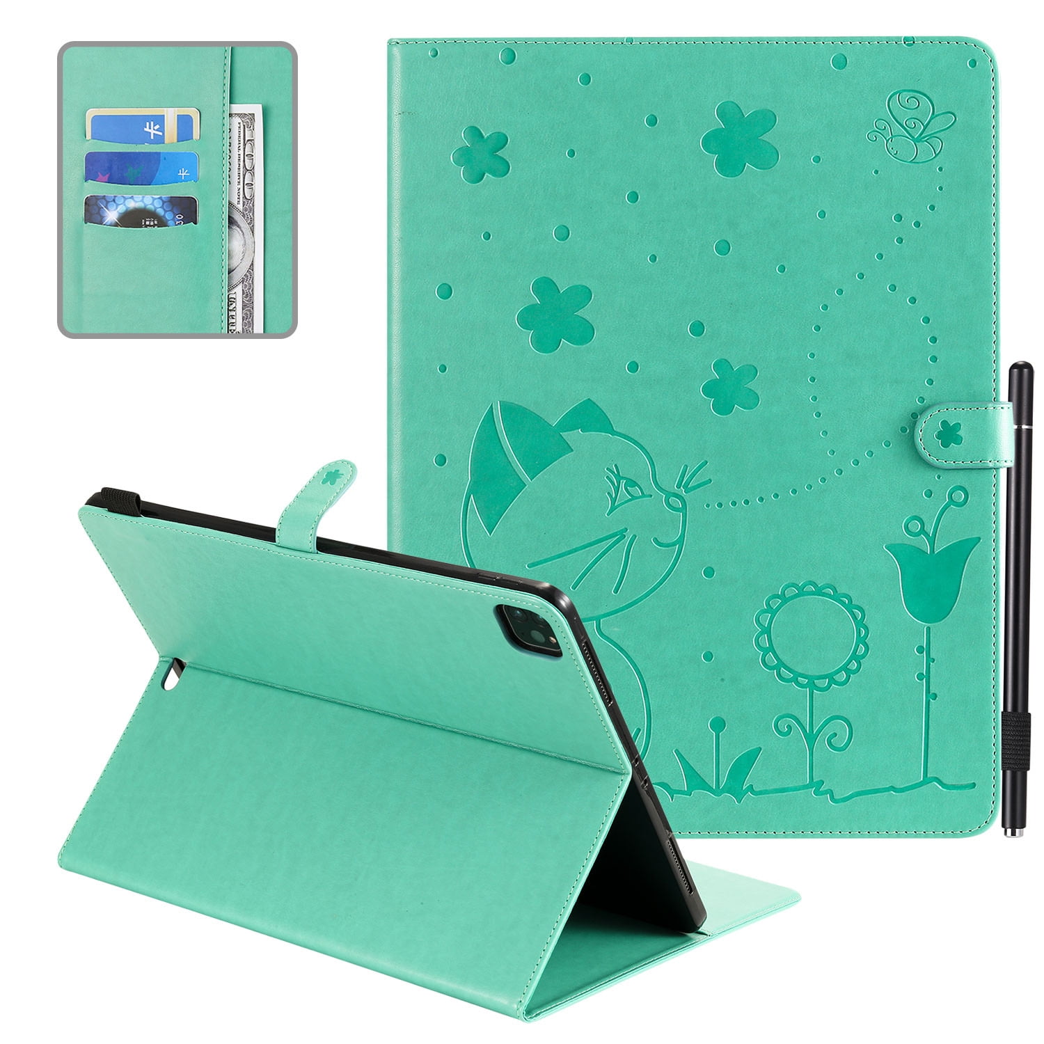 Allytech iPad Pro 12.9 Case 2020, iPad Pro 12.9 Case 2018, PU Leather Folio Flip Stand Shockproof Full Protection Pencil Holder TPU Back Cover Case for Apple iPad 12.9 2020/2018, Green
