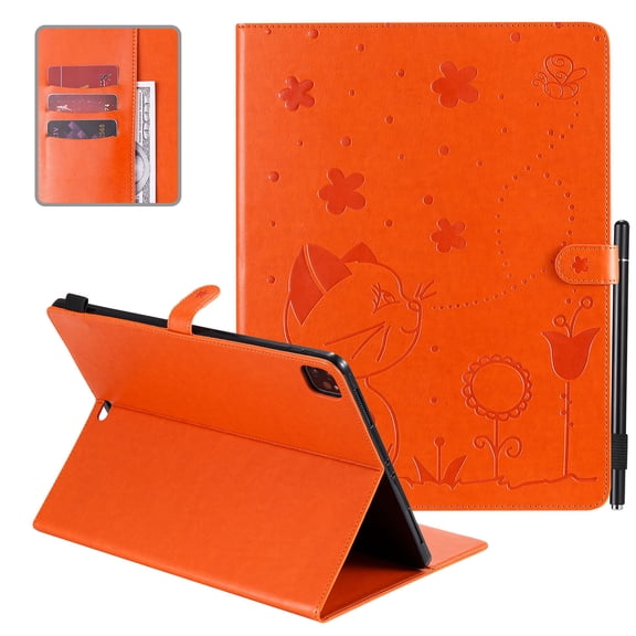 Allytech iPad Pro 12.9 Case 2020, iPad Pro 12.9 Case 2018, PU Leather Folio Flip Stand Shockproof Full Protection Pencil Holder TPU Back Cover Case for Apple iPad 12.9 2020/2018, Orange