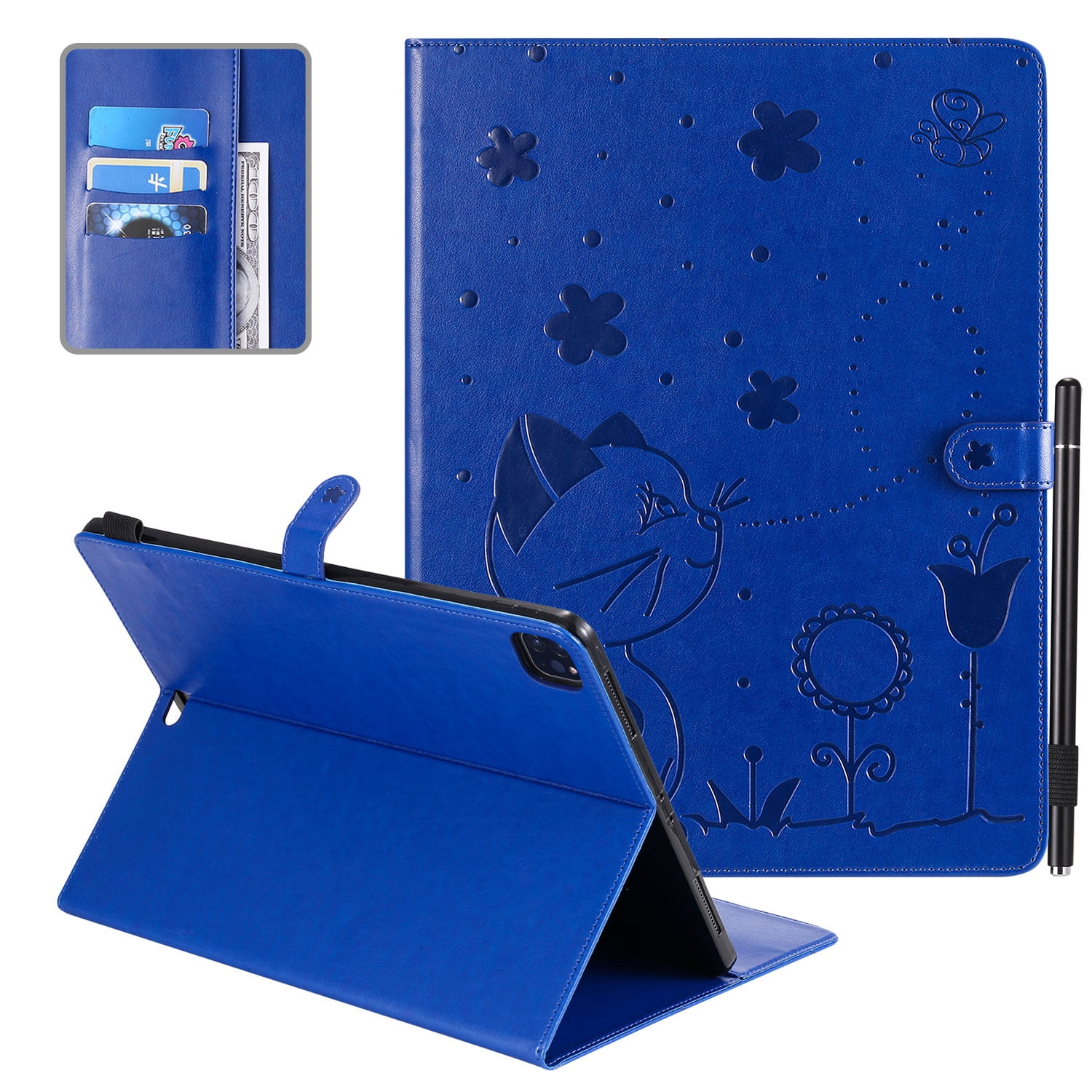 Allytech iPad Pro 12.9 Case 2020, iPad Pro 12.9 Case 2018, PU Leather Folio Flip Stand Shockproof Full Protection Pencil Holder TPU Back Cover Case for Apple iPad 12.9 2020/2018, Blue