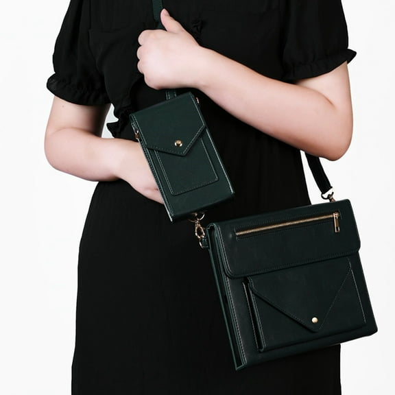 Allytech iPad Pro 12.9 Handbag Case, Crossbody Wallet Case with Detachable Phone bag Zipper Pocket Business Bag with Shoulder Strap for iPad Pro 12.9 inch 5th/4th/3th Gen 2021/2020/2018,Green