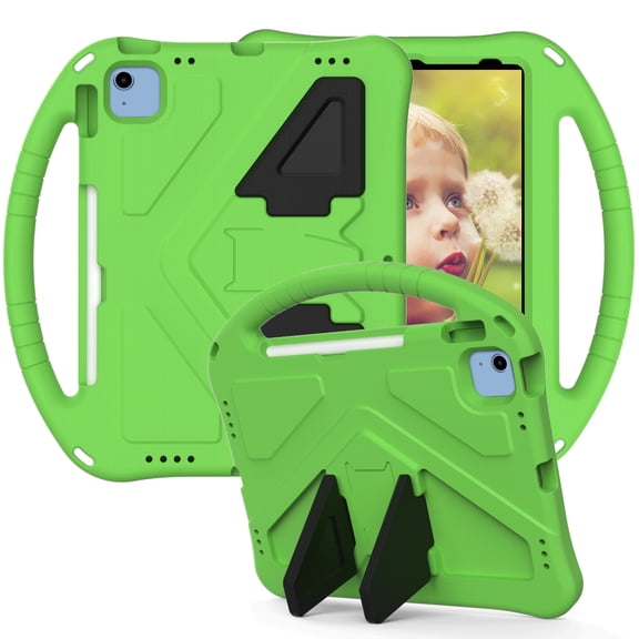 Allytech iPad Pro 9.7" 2016/5th Gen 2017/6th Gen 2018/Air 2 2014/Air 2013 Case for Kids, Shockproof Kids Friendly Rugged Protective Back Cover with Handle & Kickstand, Green