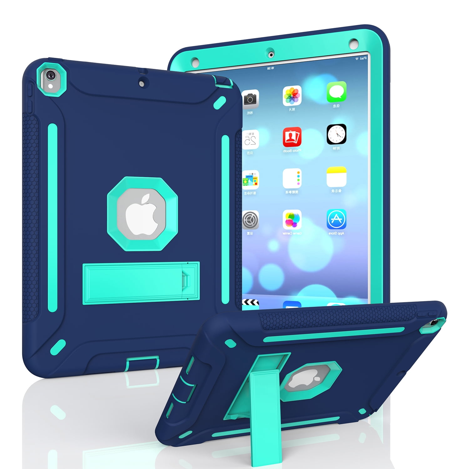 Allytech iPad mini 3 Case, iPad mini 2 Case, iPad mini Case, Dual Layer Hybrid Silicone Kickstand Anti-Slip Shockproof Kids Proof Case Cover for Apple iPad Mini 1 / Mini 2/ Mini 3, Darkblue+Skyblue