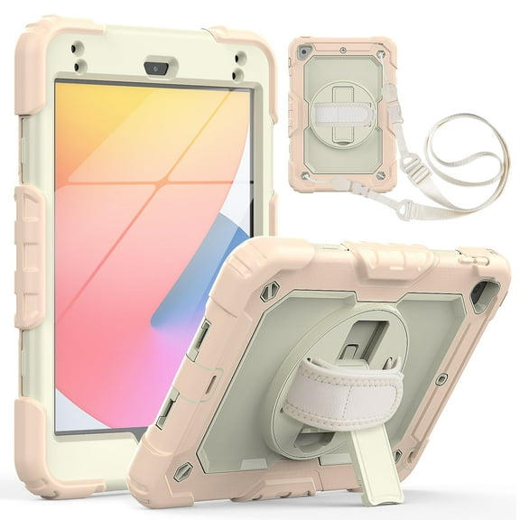 Allytech iPad mini 5 Case with Screen Protector, iPad mini 4 Case, Heavy Duty Rugged Protective Shockproof Rotating Stand Hand Shoulder Strap Kid Proof Cover for Apple iPad mini 5th 4th Gen,Rosegold