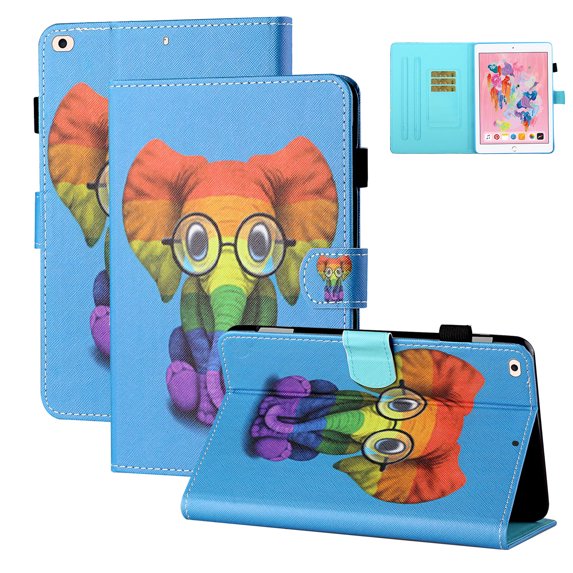 Allytech iPad mini 5 Case, iPad mini 4 Cover, iPad mini 1 2 3 Case, Slim Fit PU Leather Kickstand Folio Flip Auto Sleep Wake Shockproof TPU Back Cover for Apple iPad mini 1 2 3 4 5, Colorful Elephant