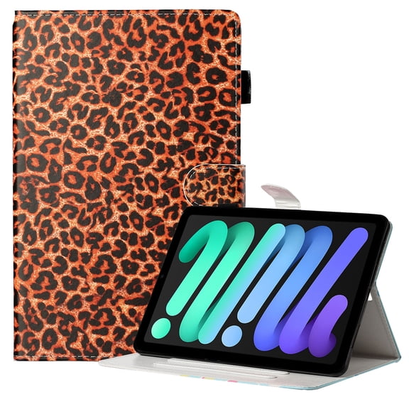 Allytech iPad mini 6 Case, iPad mini 6 8.3-Inch Case, PU Leather Multi Angle Stand Smart Cove with Auto Sleep Wake Pencil Holder Shockproof Protective Case for Apple iPad mini 6th Gen, Leopard Print