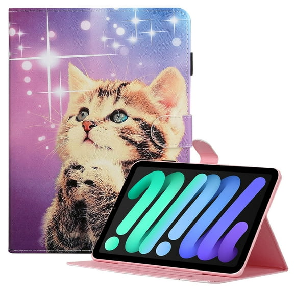 Allytech iPad mini 6 Case, iPad mini 6 Case for Girls Women, PU Leather Multi Angle Stand Auto Sleep Wake Shockproof Full Body Protection Pencil Holder Case Cover for Apple iPad mini 6th Gen,Shiny Cat