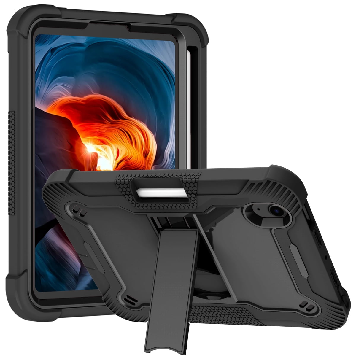 Allytech iPad mini 6 Case, iPad mini 6 Cover with Pencil Holder, Build-in Kickstand Heavy Duty Protection Shock-absorbing Anti-scratch Case Cover for Apple iPad mini 6th Gen 8.3-inch, Black