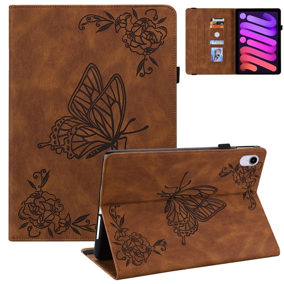 Allytech iPad mini 6 Case, Mini 6 iPad 8.3-inch Case Cover, Premium PU Leather Shockproof Auto Sleep Wake Slim Full Protection Kickstand Case Cover for Apple iPad mini 6 2021, Brown