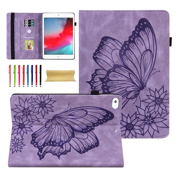 Allytech for iPad mini 6 Case, Slim Fit Folio Flip Stand Multi Angle Viewing Stand Pencil Holder Smart Cover Auto Sleep Wake Shockproof Butterfly Embossed Case for Apple iPad mini 6th Gen 8.3" -Purple