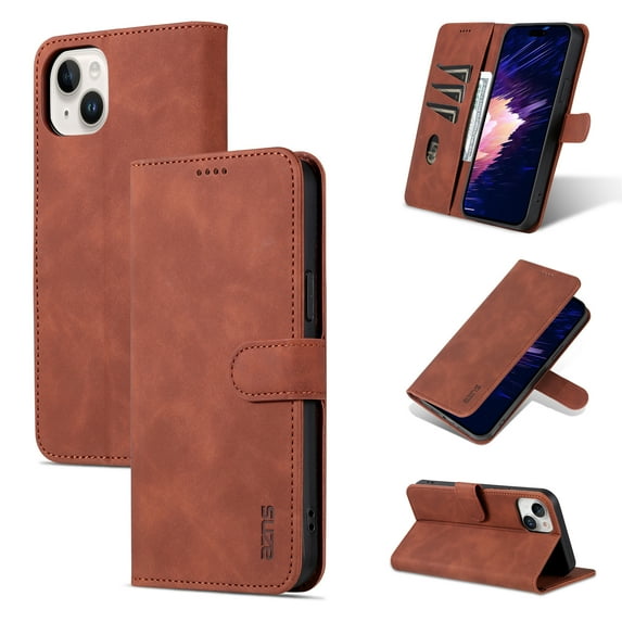 Allytech iPhoen 15 Wallet Case, Flip Cover PU Leather Cards Holder Slots Kickstand Bumper Shock Absorption Anti-Scratch Wallet Phone Case Cover for Apple iPhone 15 Plus - Brown