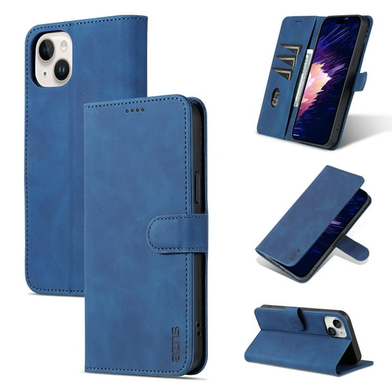Allytech iPhoen 15 Wallet Case, Flip Cover PU Leather Cards Holder Slots Kickstand Bumper Shock Absorption Anti-Scratch Wallet Phone Case Cover for Apple iPhone 15 Plus - Blue