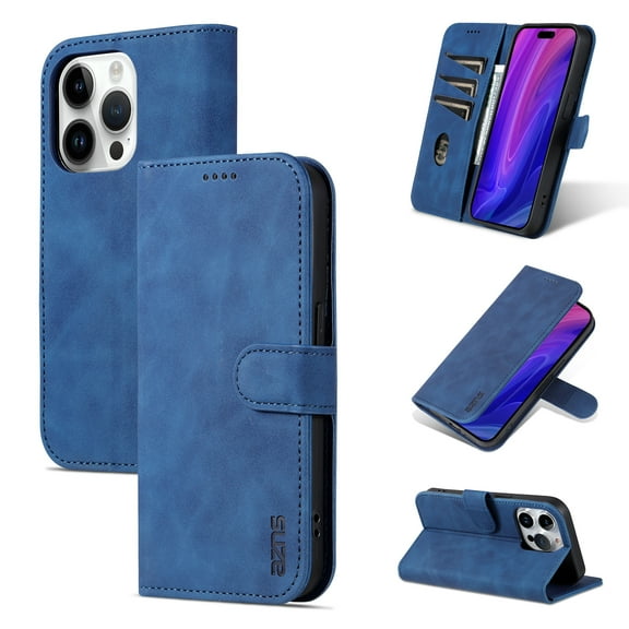 Allytech iPhoen 15 Wallet Case, Flip Cover PU Leather Cards Holder Slots Kickstand Bumper Shock Absorption Anti-Scratch Wallet Phone Case Cover for Apple iPhone 15 Pro - Blue
