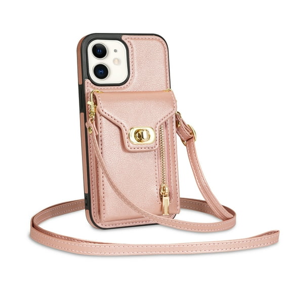 Allytech iPhone 11 6.1" Case, PU Leather Stand Lanyard 6 Cards Slots 1 Cash Pocket Metal Buckle Shockproof Protective Wallet Phone Case Cover for Apple iPhone 11 - Rosegold