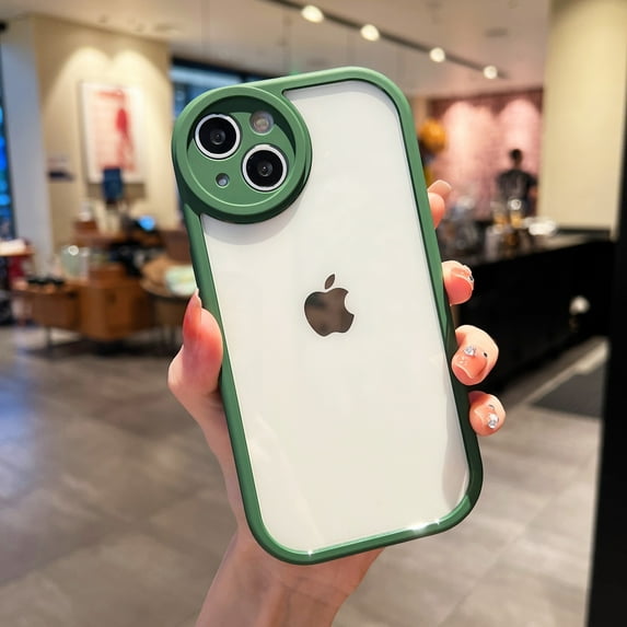 Allytech for iPhone 11 6.1 Inch Ultra Slim Clear Backplane Case, Soft Colorful Frame Shockproof Round Camera Lens Protection Cover Case for iPhone 11, Green