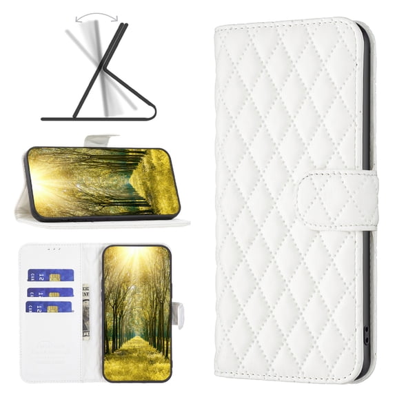 Allytech for iPhone 11 6.1 Inch Wallet Style Magnetic Snap Flip Cover, Diamond Pattern PU Leather with Kickstand Card Slot Shockproof Drop Case for iPhone 11, White