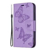 Allytech iPhone 11 Case (6.1"), Slim Fit PU Leather Folio Butterfly Embossed Shockproof Wrist Hand Strap Flip Cards Holder Wallet Case TPU Back Cover for Apple iPhone 11, Violet