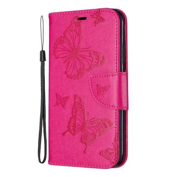 Allytech iPhone 11 Case (6.1"), Slim Fit PU Leather Folio Butterfly Embossed Shockproof Wrist Hand Strap Flip Cards Holder Wallet Case TPU Back Cover for Apple iPhone 11, Red