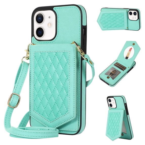 Allytech for iPhone 11 Case, Crossbody Wallet Case PU Leather with RFID Blocking Card Holder Kickstand Magnetic Closure Inner Mirror Case for iPhone 11 6.1" 2019, Green