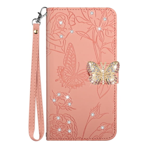 Allytech iPhone 11 Case,Diamond Butterfly Embossed Wallet Flip PU Leather Magnetic Card Slots Flip Magnetic Shockproof Cover for iPhone 11 6.1 inch,Pink (Colorful Diamond Butterfly)