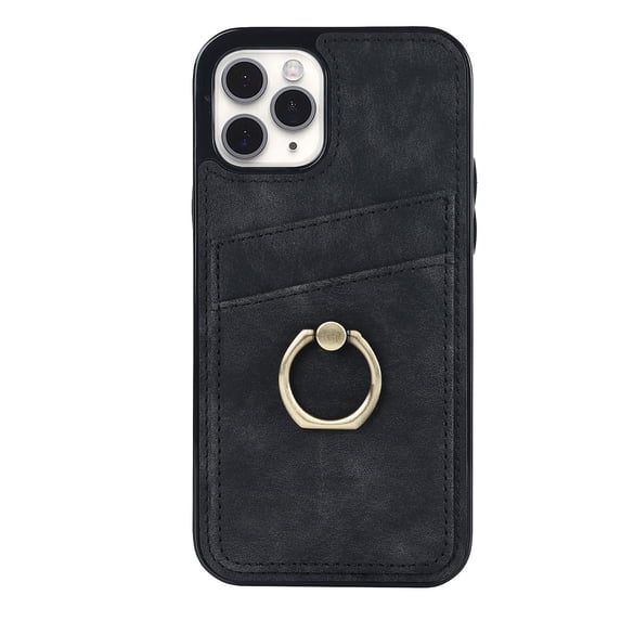 Allytech for iPhone 11 Pro 5.8 Inch Slim Case with Card Holder Ring Kickstand Dual Layer Leather Credit Card Slots Protective Shockproof Cover for iPhone 11 Pro,Black