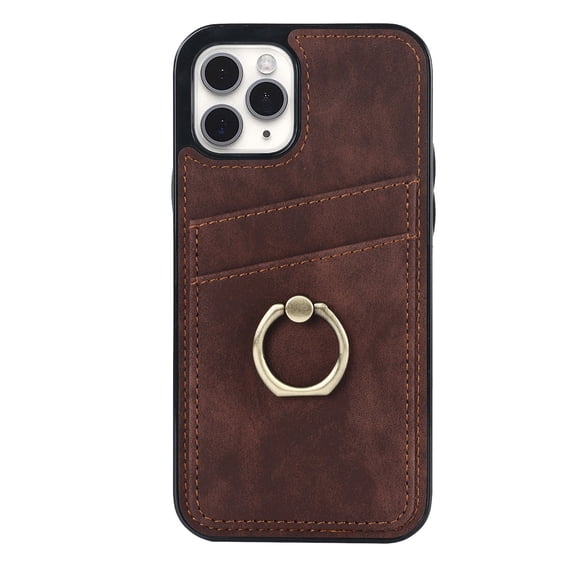 Allytech for iPhone 11 Pro 5.8 Inch Slim Case with Card Holder Ring Kickstand Dual Layer Leather Credit Card Slots Protective Shockproof Cover for iPhone 11 Pro,Coffee