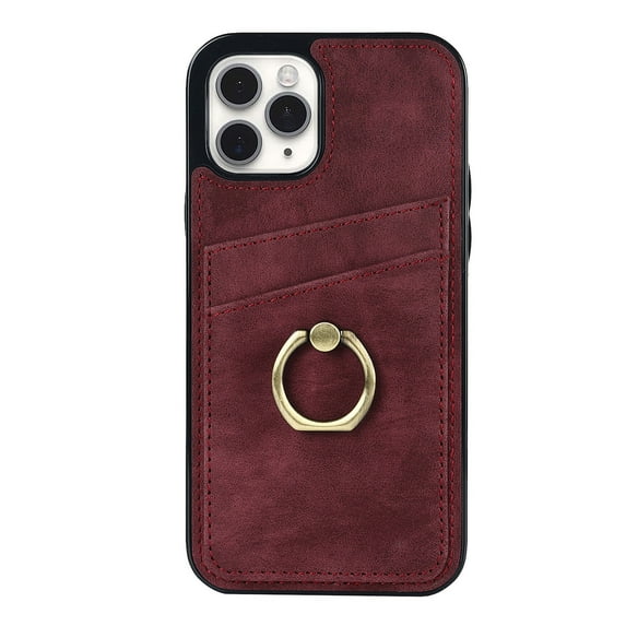 Allytech for iPhone 11 Pro 5.8 Inch Slim Case with Card Holder Ring Kickstand Dual Layer Leather Credit Card Slots Protective Shockproof Cover for iPhone 11 Pro,Winered