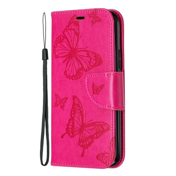 Allytech iPhone 11 Pro Case (5.8"), Slim Fit PU Leather Folio Butterfly Embossed Shockproof Wrist Hand Strap Flip Cards Holder Wallet Case TPU Back Cover for Apple iPhone 11 Pro 5.8-inch, Red