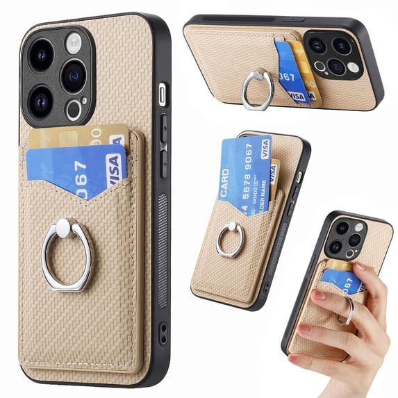 Allytech iPhone 11 Pro Max Case with Ring Holder Kickstand, Weave Texture Slim Fit Wallet Case with Cards Holder Shockproof Bumper Phone Case Cover for Apple iPhone 11 Pro Max - Khaki