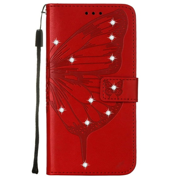 Allytech iPhone 11 Pro Max Leather Wallet Case Embossed Butterfly Pattern with Diamond Decoration Card Slots Kickstand Shockproof Purse Case For iPhone 11 Pro Max,Red
