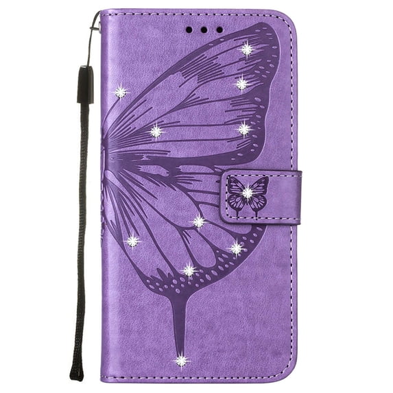 Allytech iPhone 11 Pro Max Leather Wallet Case Embossed Butterfly Pattern with Diamond Decoration Card Slots Kickstand Shockproof Purse Case For iPhone 11 Pro Max,Lightpurple