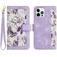 thumbnail image 1 of Allytech iPhone 11 Pro Wallet Case, Chic Flower Pattern PU Leather Shoulder Strap Hand Wrist Cards Holder Stand Protective Flip Folio Cover for Girls Women Phone Case for Apple iPhone 11 Pro - Purple, 1 of 14