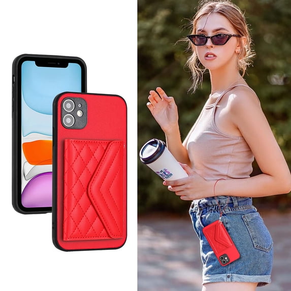 Allytech iPhone 11 Wallet Case with Hand Wrist, PU Leather RFID Blocking Cards Slots Shockproof Stand Feature Bumper Magnetic Closure Slim Shell Phone Case for Apple iPhone 11, Red