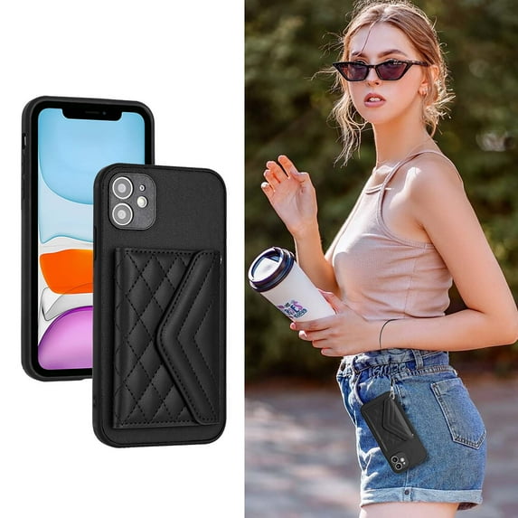 Allytech iPhone 11 Wallet Case with Hand Wrist, PU Leather RFID Blocking Cards Slots Shockproof Stand Feature Bumper Magnetic Closure Slim Shell Phone Case for Apple iPhone 11, Black