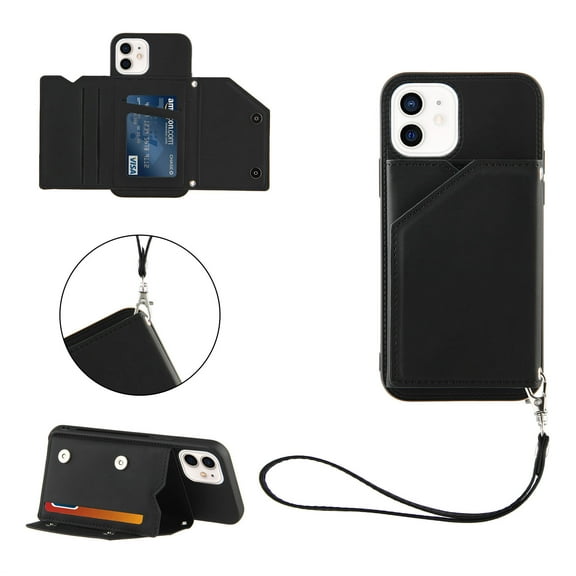 Allytech iPhone 11 Wallet Case with Anti-lost Lanyard Strap, Slim PU Leather Credit Card Holder Kickstand Flip Cover for Apple iPhone 11, Black