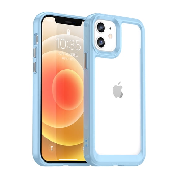 Allytech iPhone 12 Case, 6.1 Inch, Shock Resistant Rubber Soft TPU Bumper Heavy Duty Acrylic Clear Back Hard Case Cover, Blue