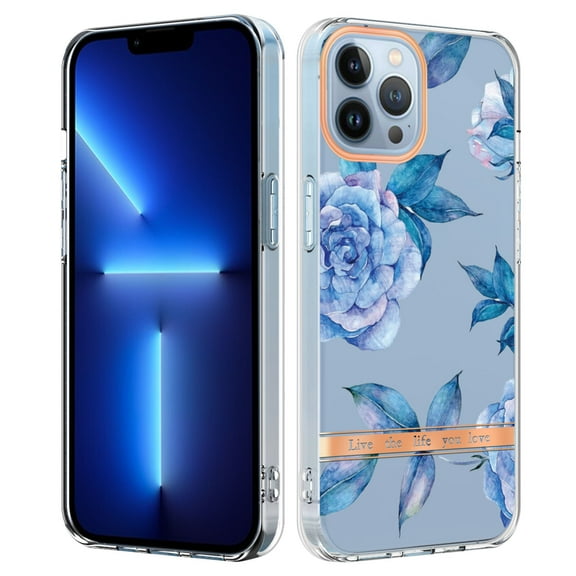 Allytech iPhone 12 Case, iPhone 12 Clear Case, Flower Series Crystal Clear Back Cover TPU Rubber Shockproof Scratch Resistant Protection Case Cover for Apple iPhone 12, Blue Flower