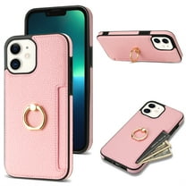 Allytech iPhone 12 Case, iPhone 12 Pro Case with Ring Holder, Premium PU Leather Cards Holder Kickstand Slim Fit Shell Shockproof Drop Protection Wallet Case Cover for Apple iPhone 12/ 12 Pro-Pink