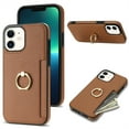 thumbnail image 1 of Allytech iPhone 12 Case, iPhone 12 Pro Case with Ring Holder, Premium PU Leather Cards Holder Kickstand Slim Fit Shell Shockproof Drop Protection Wallet Case Cover for Apple iPhone 12/ 12 Pro-Brown, 1 of 1