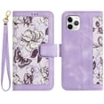 thumbnail image 1 of Allytech iPhone 12 Case Wallet, iPhone 12 Pro Wallet Case, Chic Flower Pattern Shoulder Strap Hand Wrist PU Leather Cards Holder Stand Protective Flip Folio Cover for Girls - Purple, 1 of 14