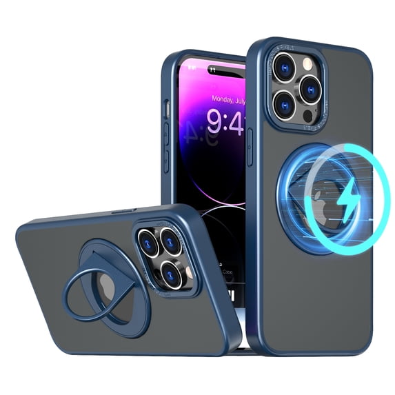 Allytech iPhone 12 Case, iPhone 12 Pro Case, Magnetic Case Compatible with Magsafe Car Mount Kickstand Matte Tarenslucent Cover Slim Wireless Charging Anti-Scratch Hybird Rugged Bumper - Blue
