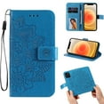 thumbnail image 1 of Allytech iPhone 12 Mini Case 5.4", Handmade Flip Folio Wallet Case with Card Pockets and Detachable Wrist Strap Magnetic Button Kickstand Embossed Floral Case for iPhone 12 Mini 2020, Blue, 1 of 8