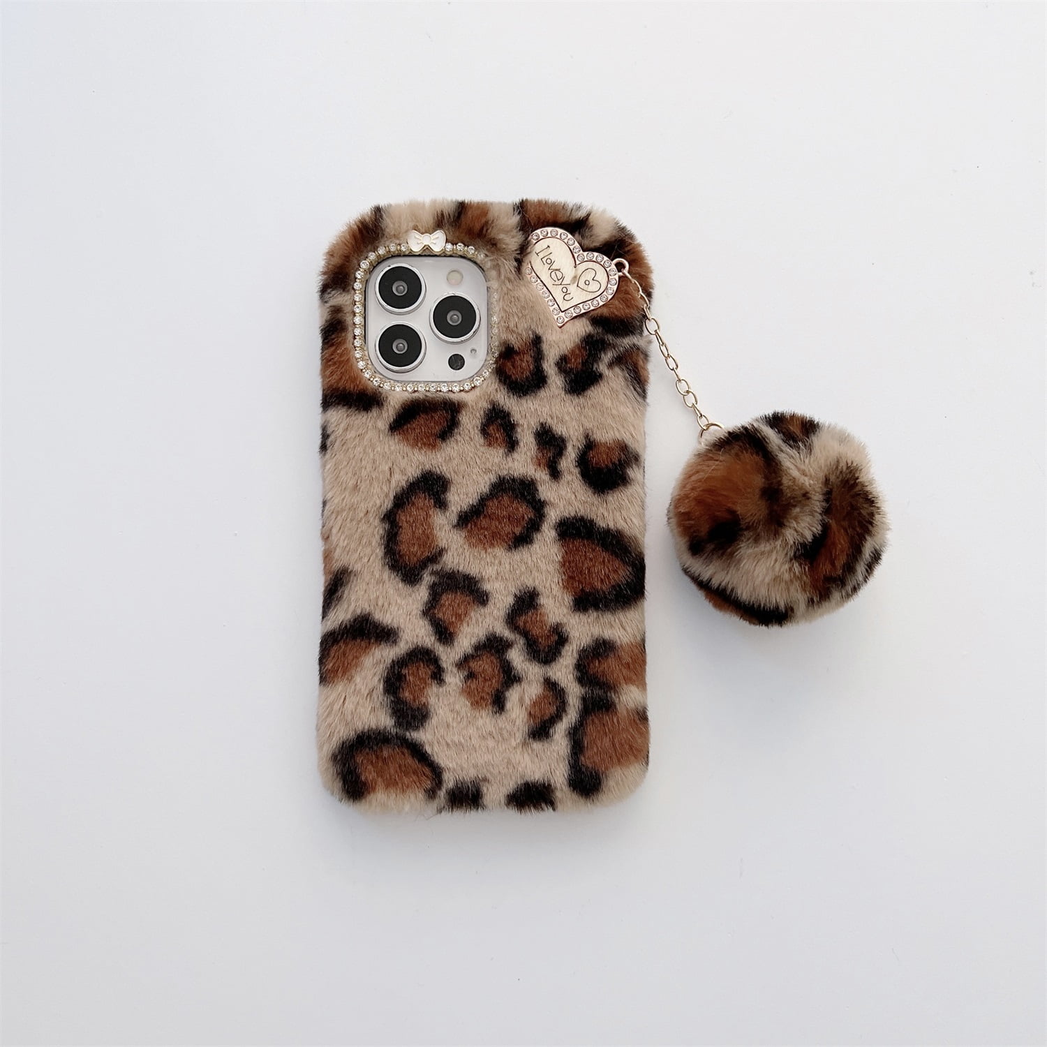 Allytech for iPhone 12 Mini Case Leopard Print Fur with Cute Ball
