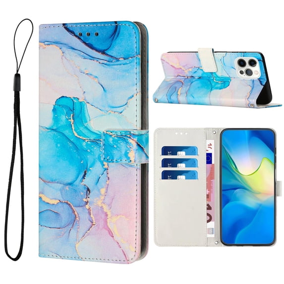 Allytech For iPhone 12 Pro/12 6.1 inch Card Slots Case,Stylish Painted Marble PU Leather Flip Wallet Holder Shockproof with Detachable Wrist Strap Cover.For iPhone 12 Pro / 12 6.1",Green