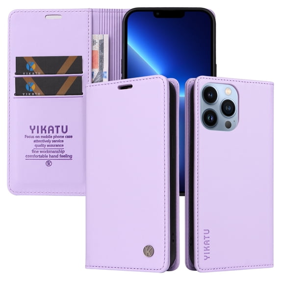 Allytech For iPhone 12 Pro/12 6.1 inch Case,Full Body Protection Business Solid Color PU Leather&Soft TPU Magnetic Closure Flip Wallet Card Slots Holder Shockproof Cover.Purple