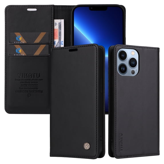 Allytech For iPhone 12 Pro/12 6.1 inch Case,Full Body Protection Business Solid Color PU Leather&Soft TPU Magnetic Closure Flip Wallet Card Slots Holder Shockproof Cover.Black