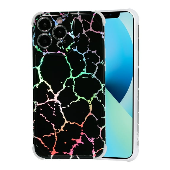 Allytech iPhone 12 & iPhone 12 Pro Case and Cover Marble, TPU Soft Rubber Silicone Anti-Fall Shockproof Skin for Women Girls Mens Cover for iPhone 12 Pro/iPhone 12 6.1 inch 2020, Rainbow Black