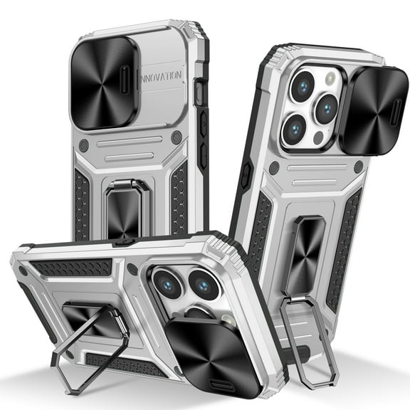 Allytech iPhone 12 Pro Case with Kickstand, Sliding Camera Lens Protector Rugged Hybrid Military Grade Shockproof Bumper Phone Case for Apple iPhone 12 Pro - Silver